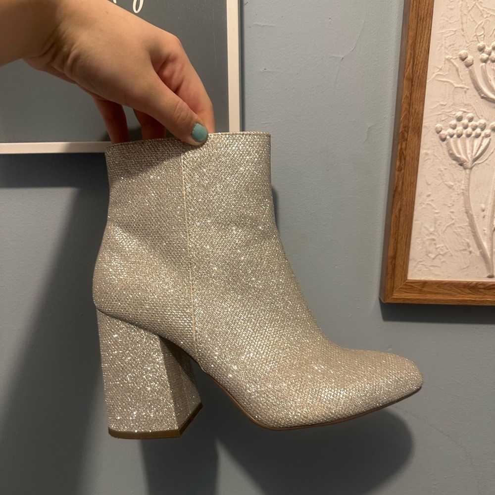 Silver Chunky Heel Ankle Booties